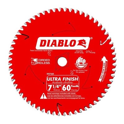 Diablo Ultra Finish Carbide Saw Blade for Wood - 7-1/4 Diameter, 60 ATB Teeth,