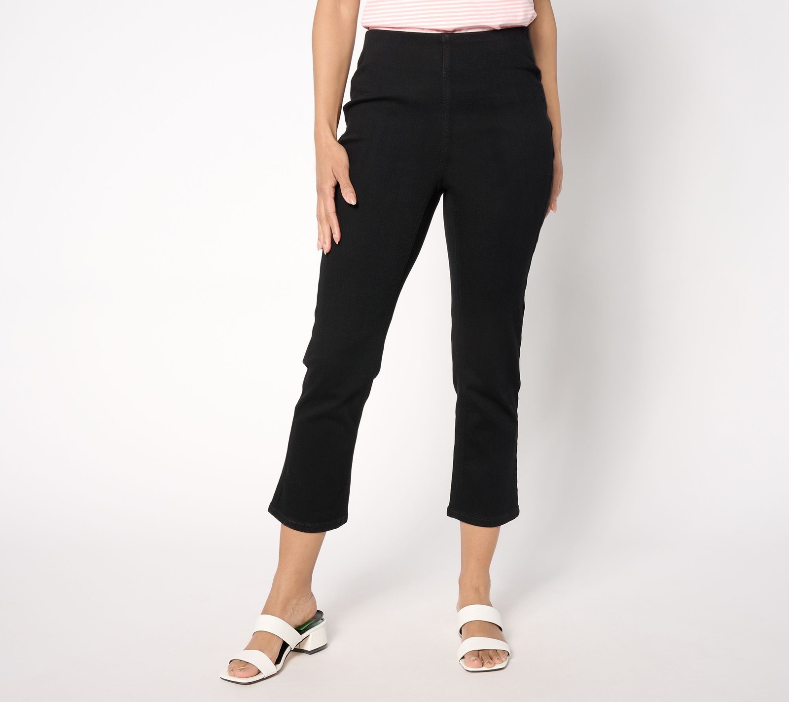 Denim & Co. Women's Plus Sz Pants 18 Signature Perfect Flex Cropped Black