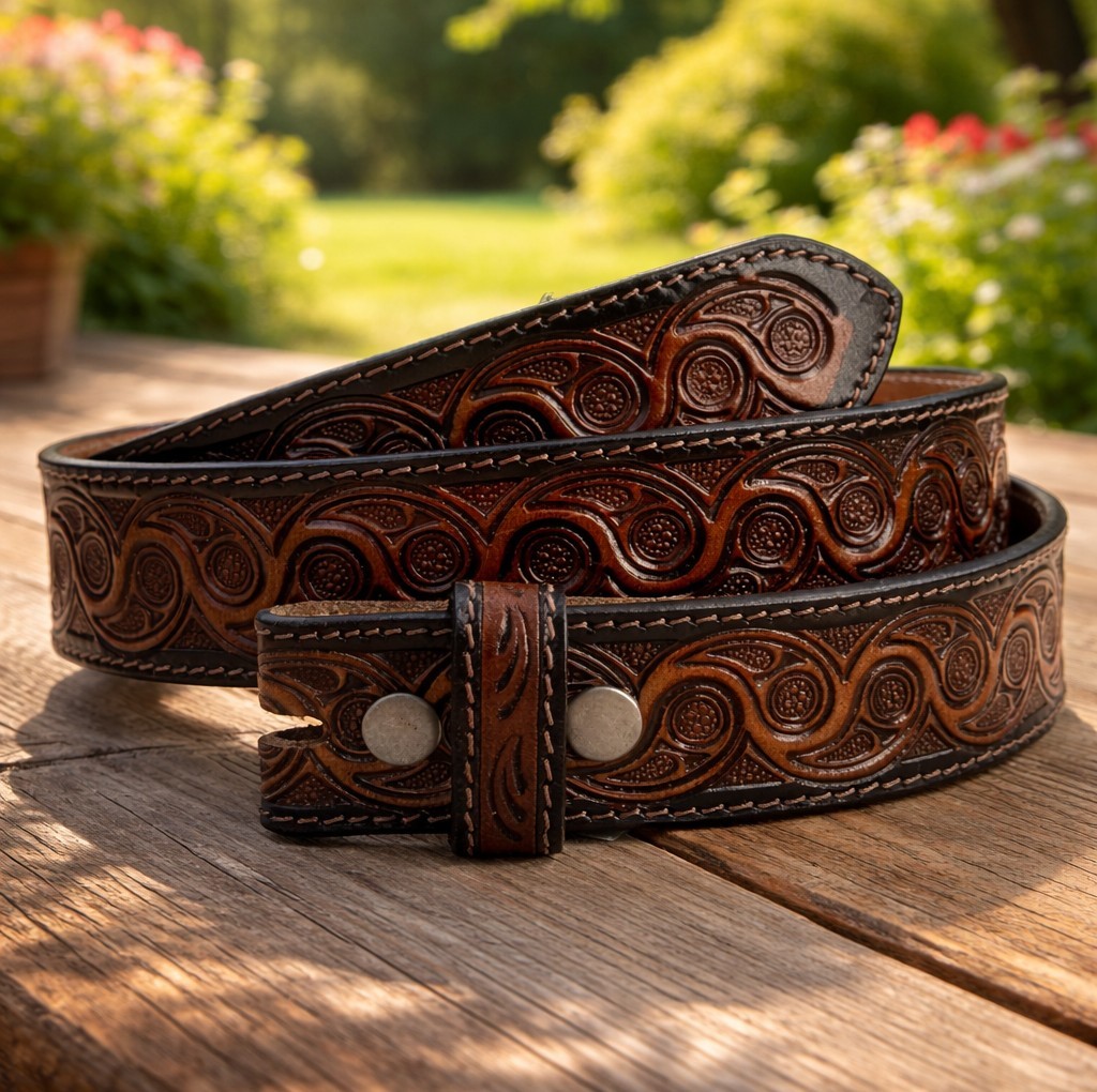Western Genuine Leather Belt Full Grain Handmade Men display picture 1