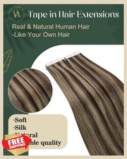 Ugeat 22" Dark Brown/Caramel Blonde Highlight Tape In Extensions 20Pcs