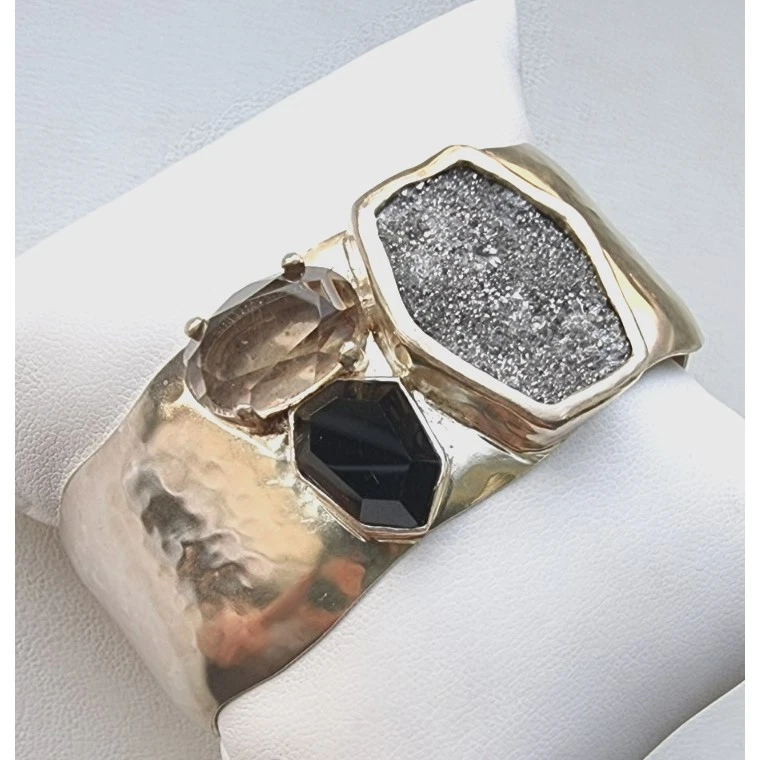 PULSEIRA SILPADA 925 PRATA ESTERLINA CRISTAL CAVERNA ÔNIX DRUSO TOPÁZIO ESFUMAÇADO EM - Imagem 2 de 4