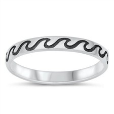 Wave Band Ring Genuine Oxidized Sterling Silver 925 Height 8 mm Size 4- 10