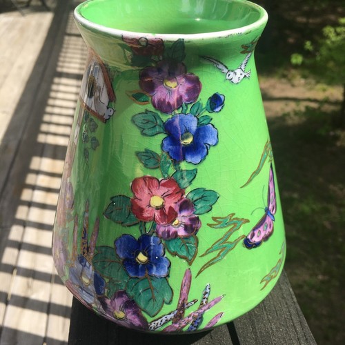 Maling Newcastle-On-Tyne Gilded Dovecote Vase Butterflies Flowers Birdhouse 30's - Picture 5 of 14