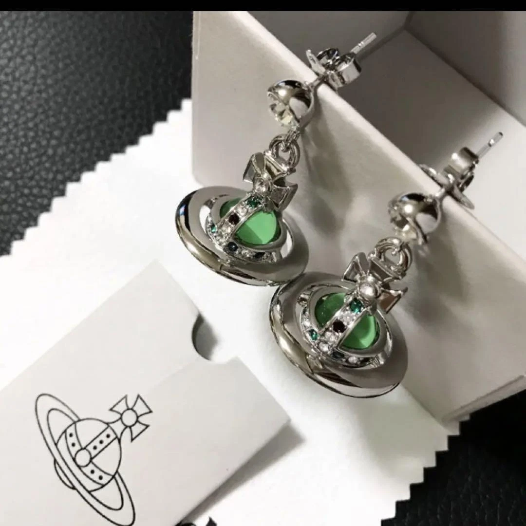 Vivienne Westwood Tiny Orb Silver Green Earrings No accessories [V047