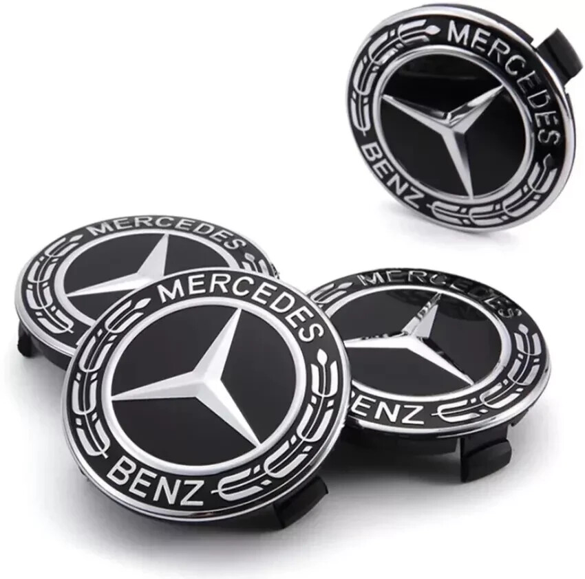 4x Mercedes Black Alloy Wheel Centre Hub Caps 75mm A B C E S M Class ML ...