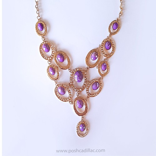Chunky Big Large Gold Necklace Purple 