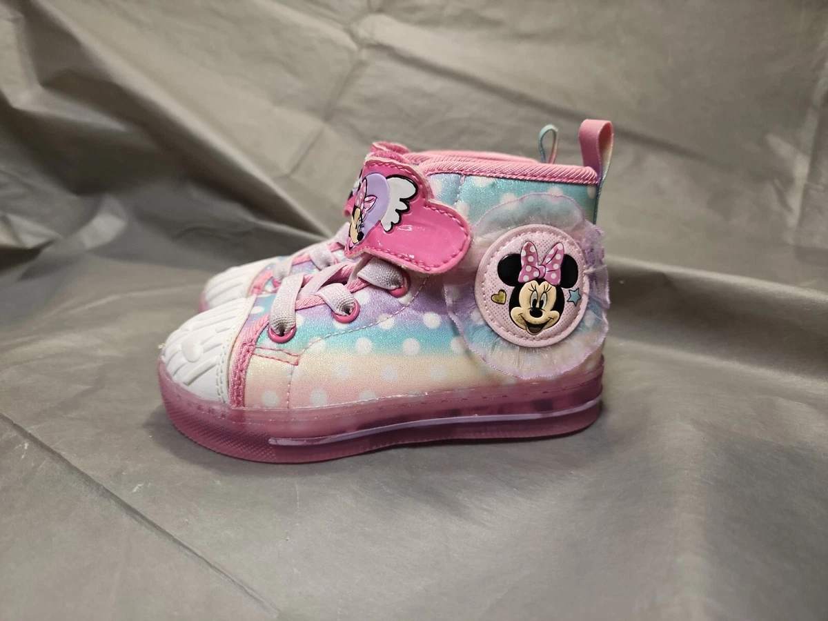 Minnie Mouse High Top Sneakers Lighted Shoes Size 6 Disney Pink