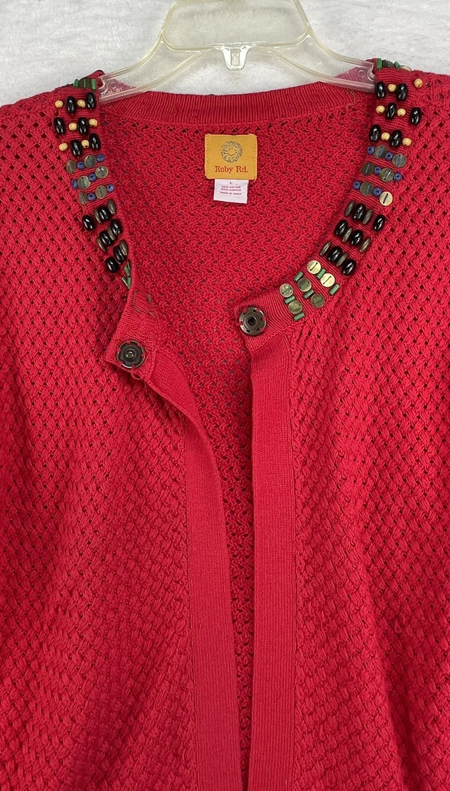 Ruby Rd. Bead/ Sequin Neckline Red Knit Sweater  … - image 4