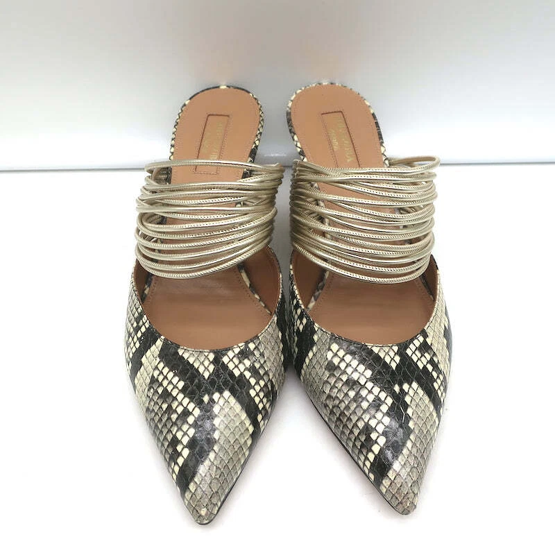 Aquazzura Rendez Vous котенок каблук мулы змеиная кожа и металлик кожа размер 38,5 - Изображение 3 из 4