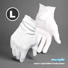 Large - 3 Pairs Gloves Legend 100% Cotton White Parade Gloves With Snap-On Cuff