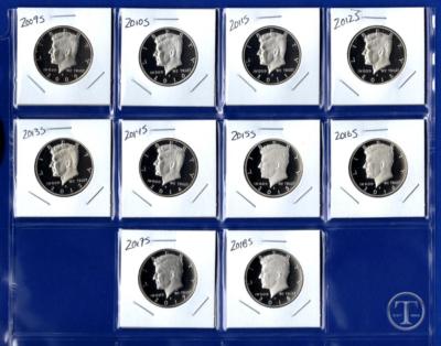 2009 S through 2018 S Clad Proof Kennedy Half Dollar Set-Gem Proof-TEN COINS