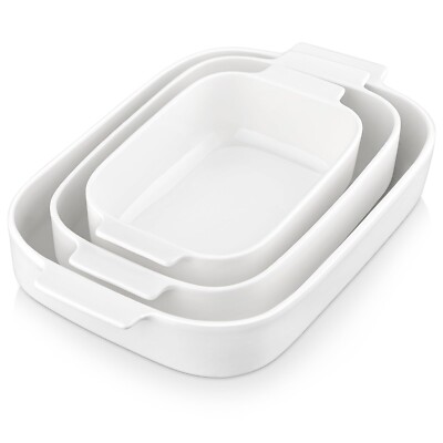 MALACASA Casserole Dishes for Oven, Porcelain Baking Dishes Set of 3, Durable...