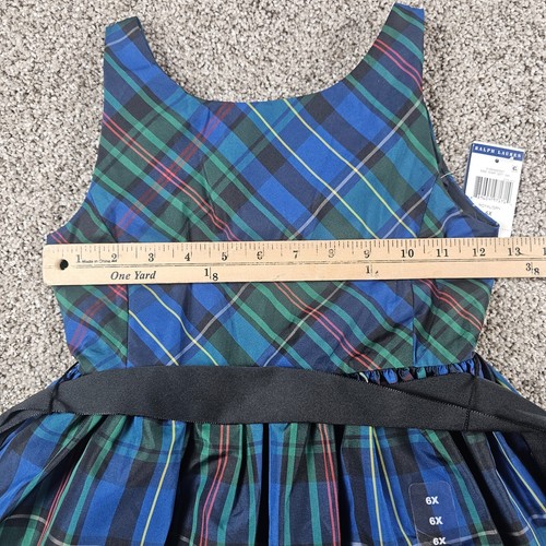 Polo Ralph Lauren Dress Girls 6X Blue Green Tartan Plaid Sash Sleeveless Pockets - Picture 9 of 13