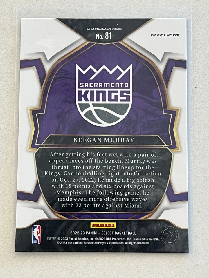 2022-23 Panini Select Concourse Level Blue Prizm #81 Keegan Murray Rookie RC NBA - Image 2 of 2