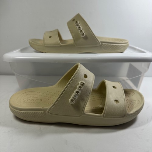 Crocs Iconic Comfort Beige Slide Sandals M6/W8 Lightweight Slip-Resistant Design