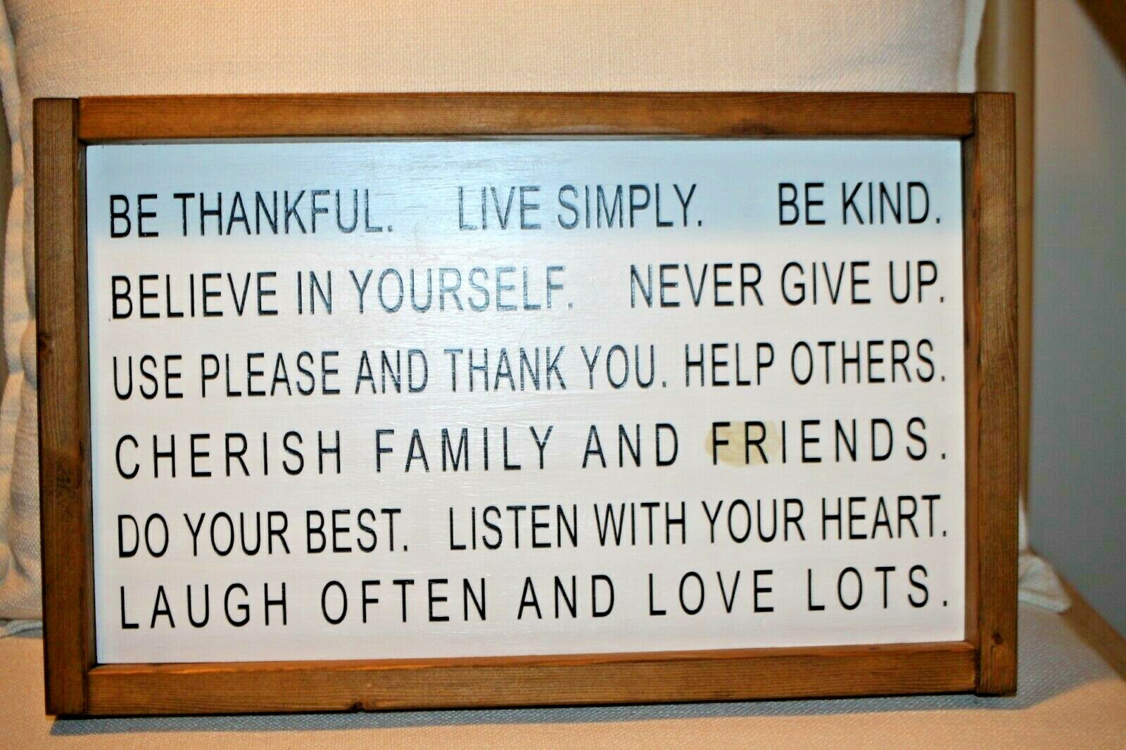 Be Thankful Live Simply Be Kind Believe in yourself Farmhouse style Wooden  Sign | eBay