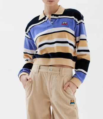 OBEY Women s Velvetlike Striped Cropped Top/ Polo Shirt - size S - NWT - $85