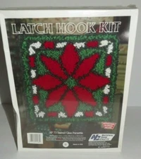 National Yarn Crafts Latch Hook Kit #XP 73 Stained Glass Poinsettia New