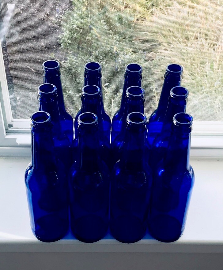 SPRING BOTTLE TREE Decor - 12 COBALT BLUE GLASS BOTTLES Garden DIY CRafTs L@@K!