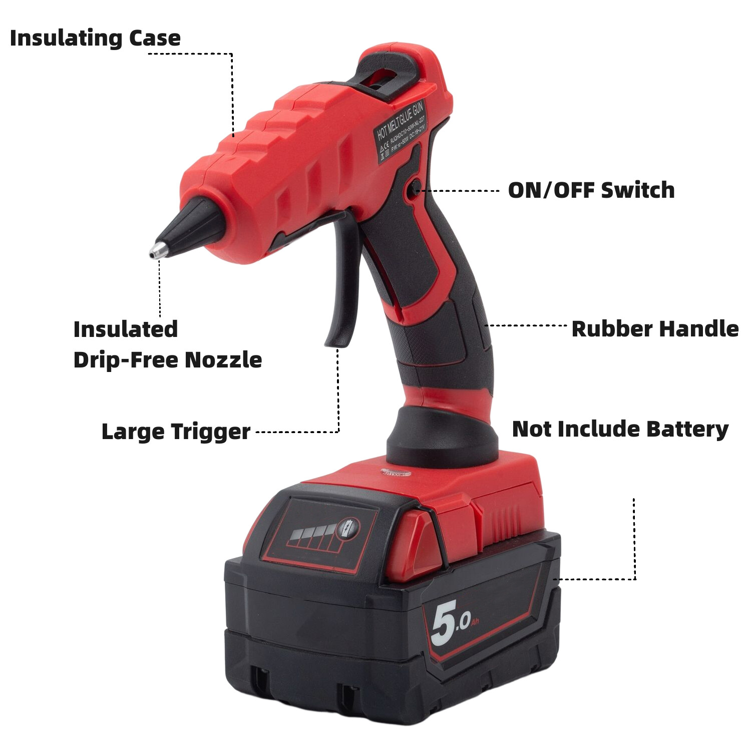 Cordless Hot Melt Glue Gun For Milwaukee 18V Battery For Crafts & Tools