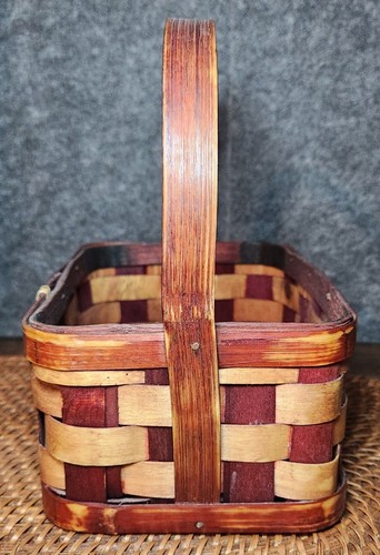 Charleston South Carolina basket Red Burgundy & Wood Tone Primitive 9 X 6.5 X 4 - Picture 5 of 8