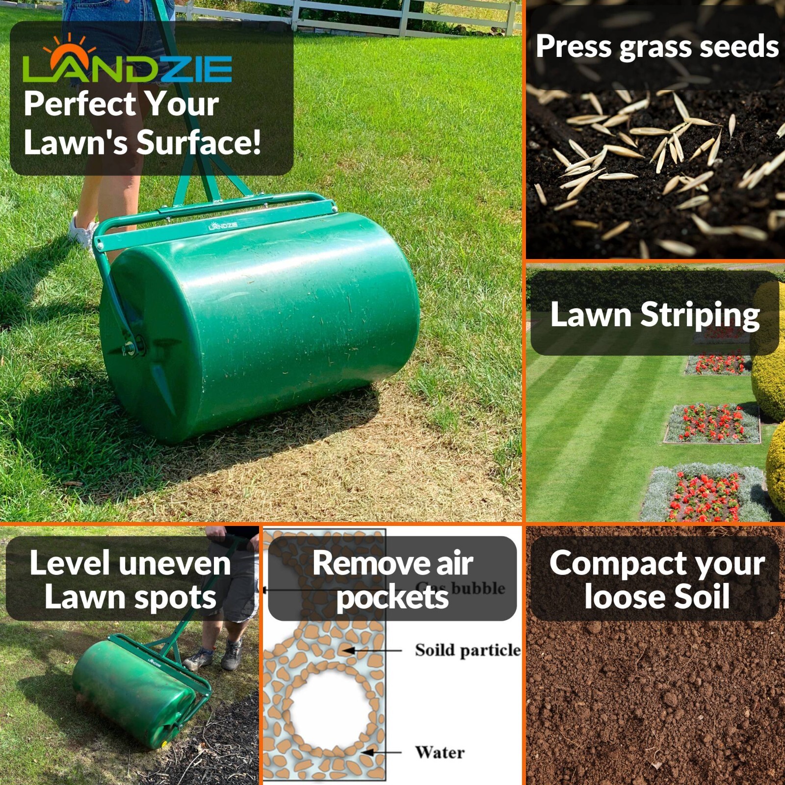 LANDZIE 24 Inch Poly Lawn Roller - 22.5 Gallon Lawn Roller