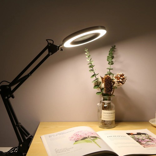 3 Color Flexible Clamp-on Table Lamp with 8x Magnifier Swing Arm Dimmable New - Picture 8 of 15