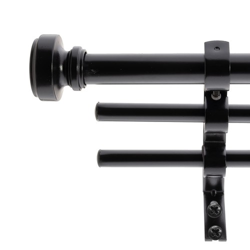 3/4" Knob Cap Triple Curtain Rod Set 42 To 120 Inches Black O