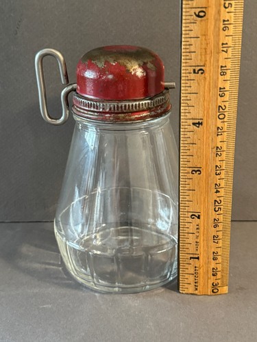 1940'S ARMSTRONG CORK CO DUNKIRK VINTAGE GLASS NUT GRINDER RED TIN LID - Bild 3 von 7