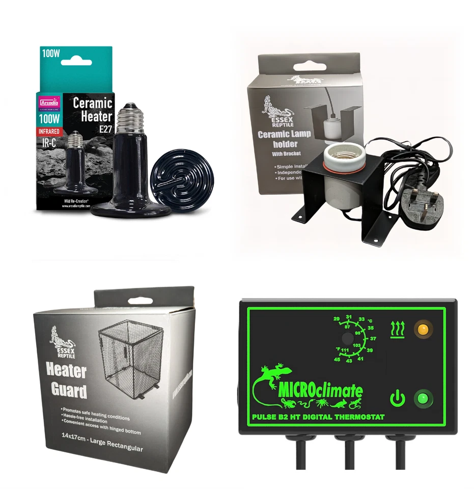 ESSEX REPTILE Arcadia Reptile Ceramic Heater Bundle CHE, Lamp Holder, Guard & Pulse Thermostat