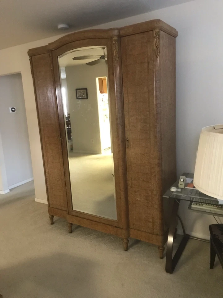 Armario Francés Luis XVI Madera Exótica Burl Espejo Puerta Armario, 1900 Foto 2 de 4