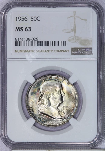 1956 Franklin Half Dollar 50c NGC MS63 - Beautifully Toned