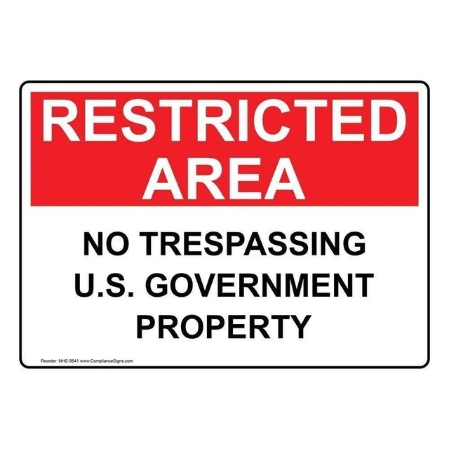 Restricted Area No Trespassing U.S. Government Property Sign, White