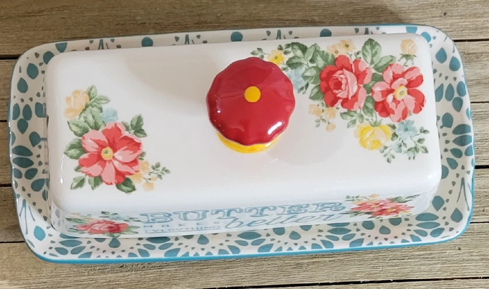 Pioneer Women Collection Covered Butter Dish floral pattern - Image 4 of 4