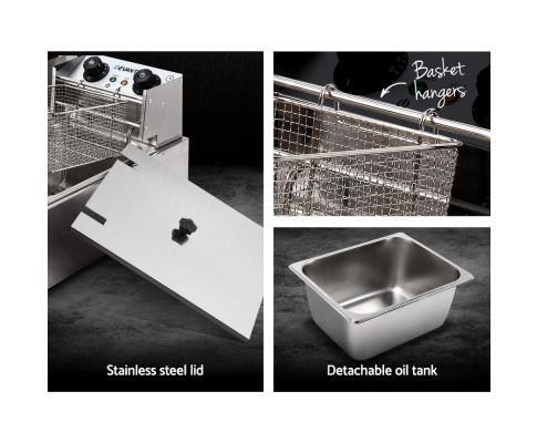 10L Commercial Steel Benchtop Electric Food Deep Fryer with Single Oil Basket - Picture 4 of 6