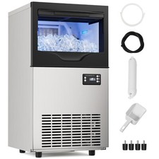 Commercial Ice Machine, 100Lbs/Day, Stainless Steel Ice Maker with 33 Lbs Bin