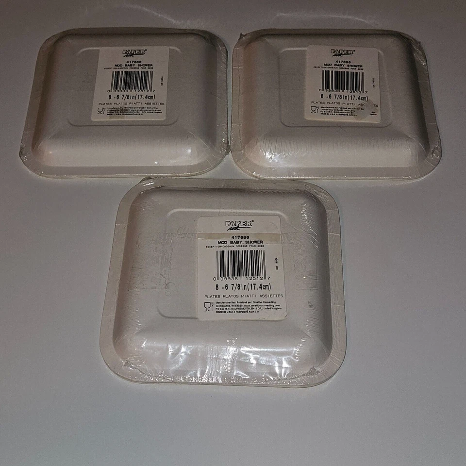 NEW 3 Pk Yellow Square Maternity Baby Shower Party Plates Unisex Boy Girl 8/pack - Image 3 of 4