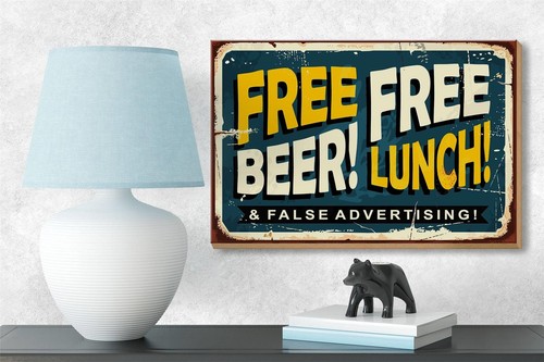 Holzschild Retro 18x12 cm Free beer lunch Alkohol Holz Deko Schild wooden sign - Picture 4 of 5