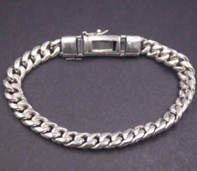 Echt Sterling Silber 925 Reinheit Armband Herren 8mm Panzerkette 8,26inch /42-43g