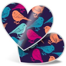 2 x Heart Stickers 15 cm - Colourful Pretty Birds Animals Design #8611