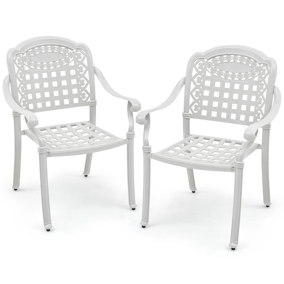 Set of 2 Cast Aluminum Patio Chairs Stackable Outdoor Dining Chairs with Armrest