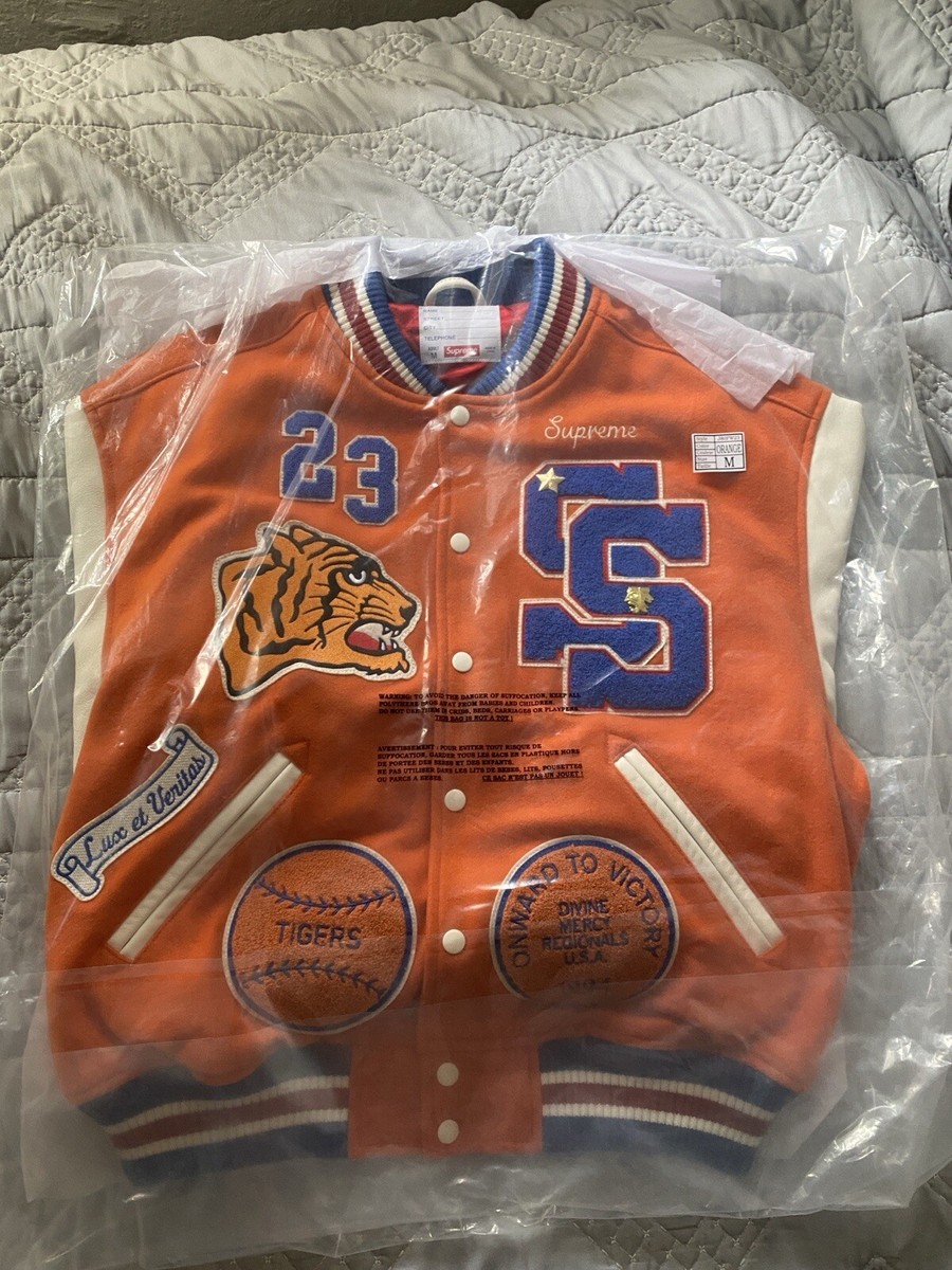 Supreme Tiger Varsity Jacket Orange FW23 Size Medium Brand Supreme Tiger Varsity Jacket Orange FW23 Size Medium Brand