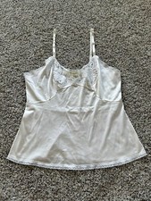Vintage JC Penny 38/16 Camisole Slip Antron Nylon Lace Trim Satin Cami WHITE Y24