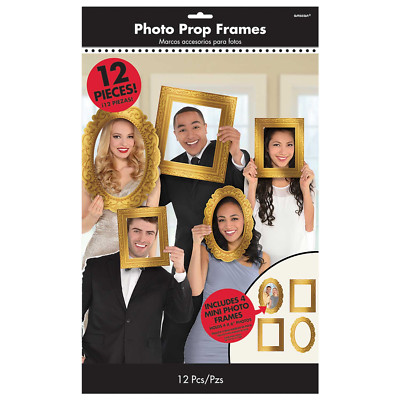 12 goldfarbene Foto-Requisitenrahmen & 4 Mini-Rahmen für Partys & Veranstaltungen - neu 