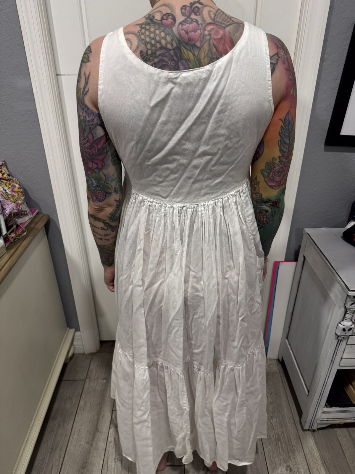 Karavan White Embroidered Maxi Dress Women’s Size Medium Boho/Lagenlook