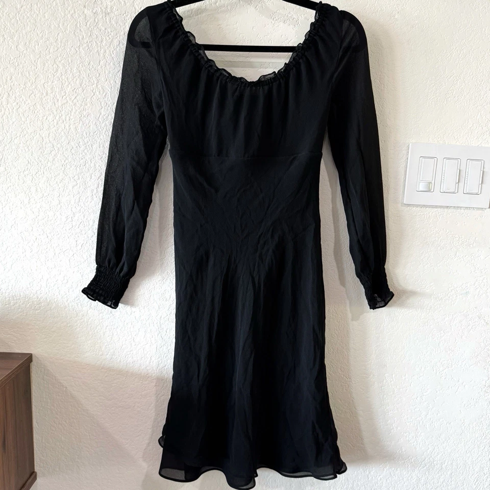 Vtg Express Silk Dress Sz 2 Black Gothic Witch Whimsy Long Sleeve Sheer Vampire - Imagem 3 de 4