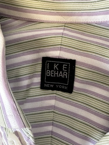 Vintage IKE BEHAR NEW YORK Striped Green & Purple Dress Shirt Size 34 - Picture 2 of 19