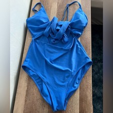 Aerie Blue Tie Front Cut Out One Piece Full Coverage Swimsuit Size Medium