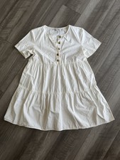 Madewell Women’s Sz S White Short-Sleeve Cotton Button Front Tiered Mini Dress