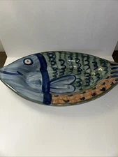 Louisville Stoneware Colorful Fish Platter Pottery Rare 2004 Made in USA Preown
